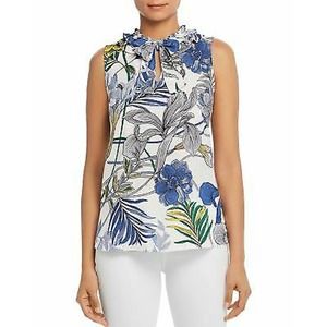 Le Gali Hillary Blouse Ruffled Keyhole White Blue Tank Blouse Large